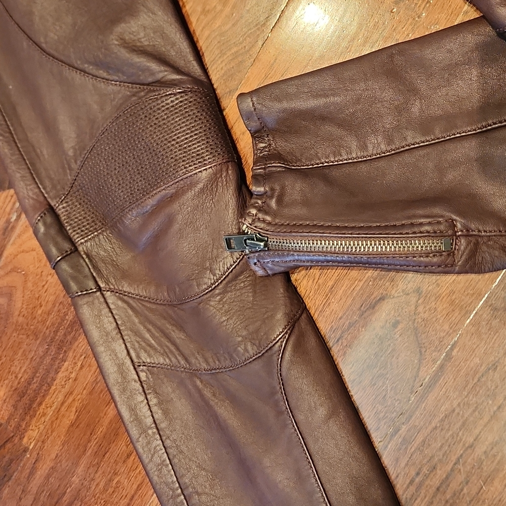 All Saints Leather Biker Pants in chocolate color, size W26